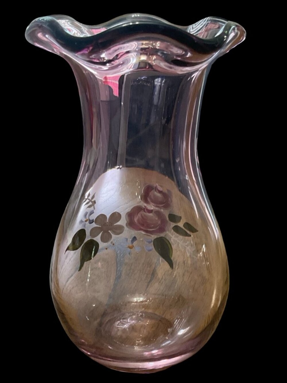 Purple Hand Painted Floral Vase w/ Ruffle Rim - Picture 3 of 5